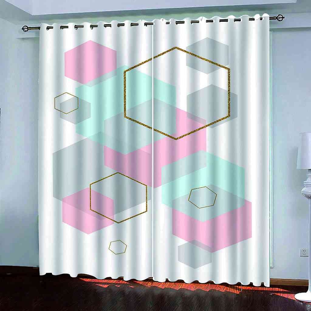 Rideaux occultants enfant rose géométrique pour décorer le salon et la chambre des petits