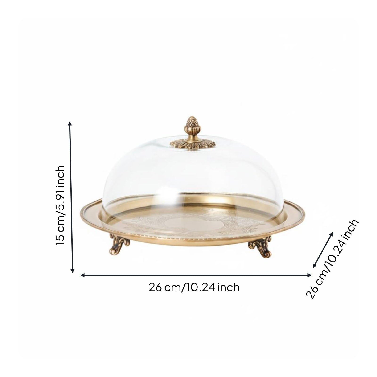 rockible Bandeja para Postres Soporte para Pasteles Expositor para Tartas para Dulces con Detalle Ornamental y Estilo Europeo en, Bandeja con Cúpula, Estilo Clásico