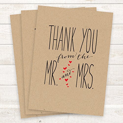 Canopy Street Mr. And Mrs. Thank You Notecards, Blank Inside With Kraft Envelopes, Set Of 36 #TOP3
