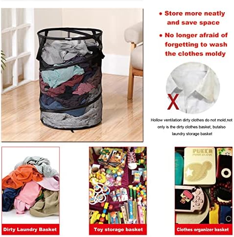 Laundry Basket Mesh, Large Foldable Laundry Hamper Pop Up with Durable Handles, Portable Mesh Washing Laundry Basket Bag Great for Home Kids Room College Dorm Travel