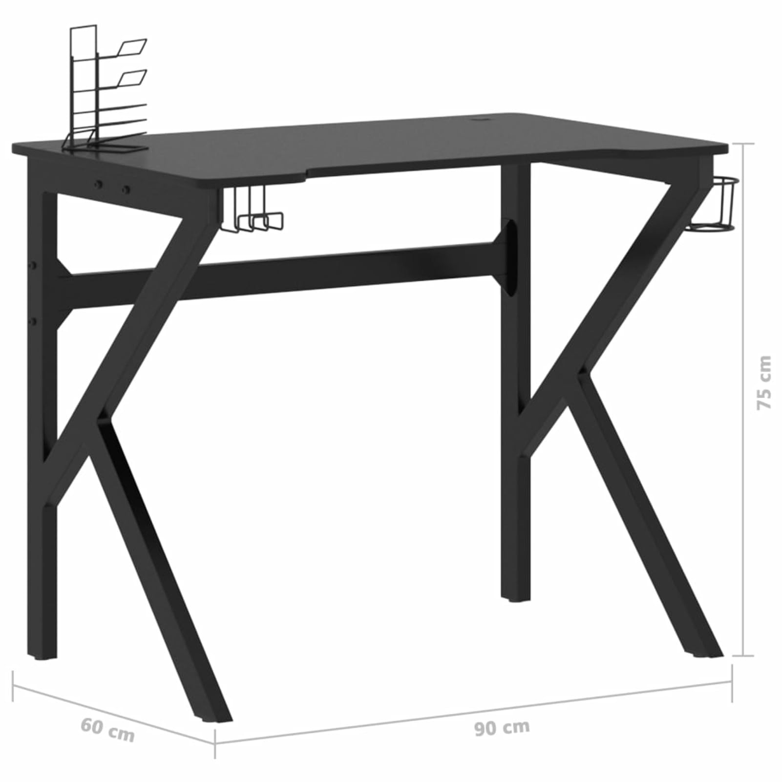 Homgoday Biurko do gier z nogami w kształcie litery K, czarne, 90 x 60 x 75 cm, meble biurkowe, biurko, biurko komputerowe, biurko zajmujące mało miejsca, stół biurkowy, biurko do gier do pokoju