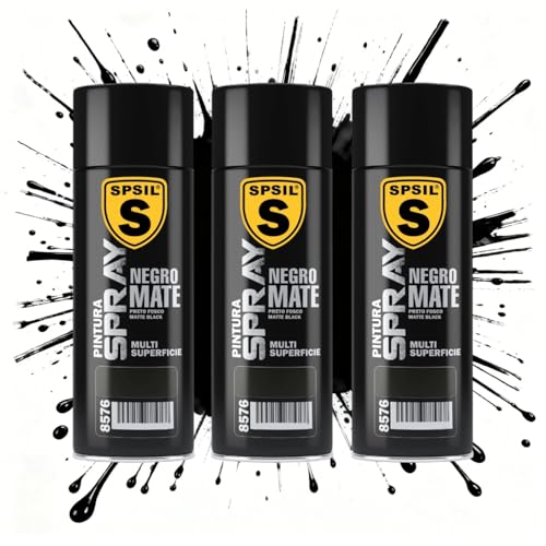 SPSIL Pintura Spray Mate Negro pack of 3 400ml Secado Rápido Profesional Aplicación Fácil en Metal
