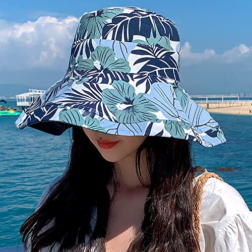 Reversible Floral Sun Hats Uv Protection Upf Packable Wide Brim Chin Strap Women (Navy) #TOP3