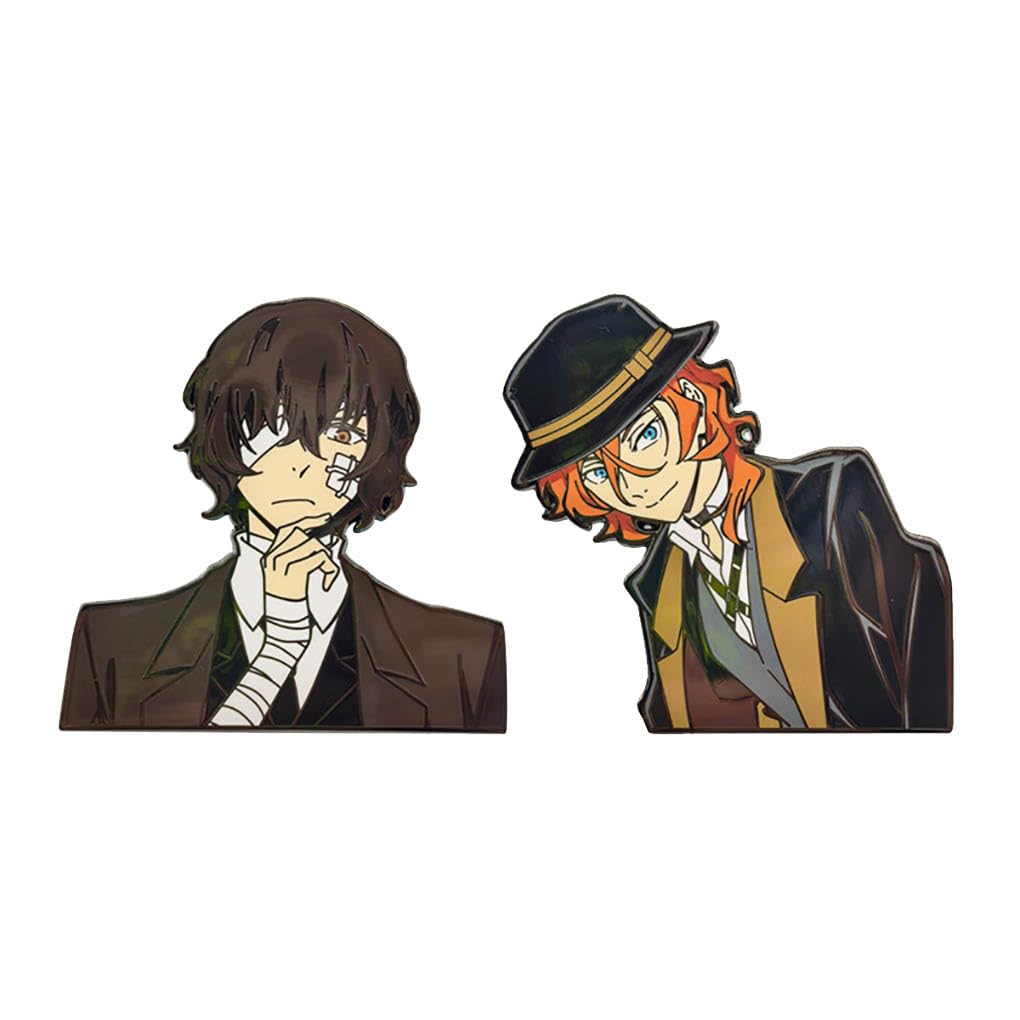 Dazai＆Chuuya Figure Badge 2 Pieces, Anime Bungo Strays Dogs Brooch Metal Badge Cosplay Accessories Bag Decor