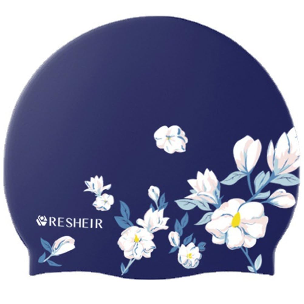 Lpitoy Silicone Swimming Cap Waterproof Elastic Swim Cap for Women Long Hair Comfortable Adults Printed Swimming Hats