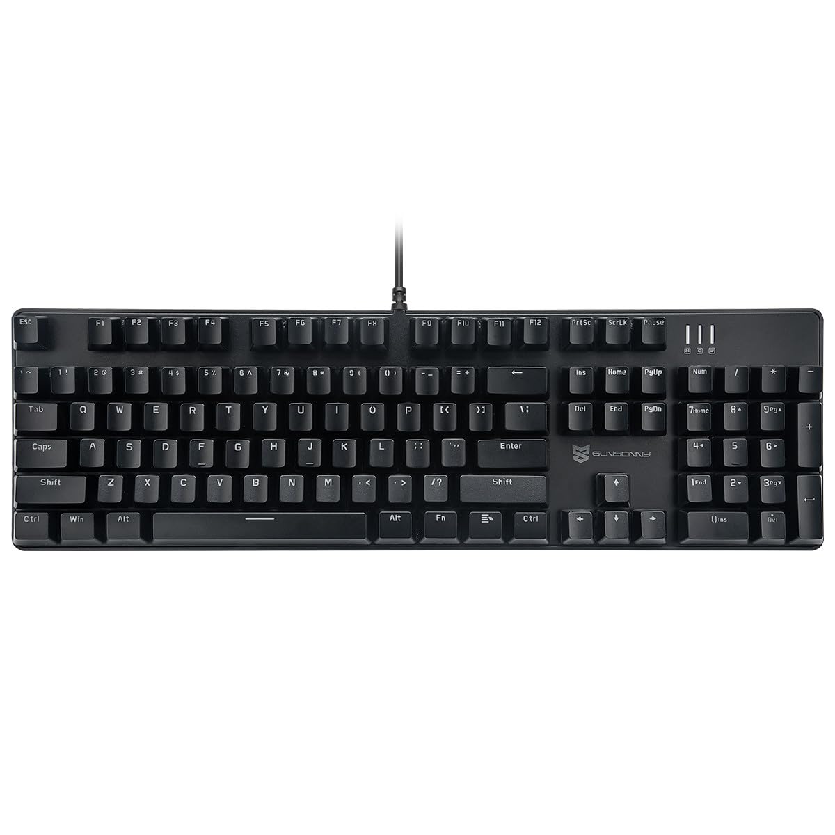 Qisan Teclado mecánico para juegos, retroiluminación LED, negro, 104 teclas, diseño americano, interruptor azul extraíble, USB-A