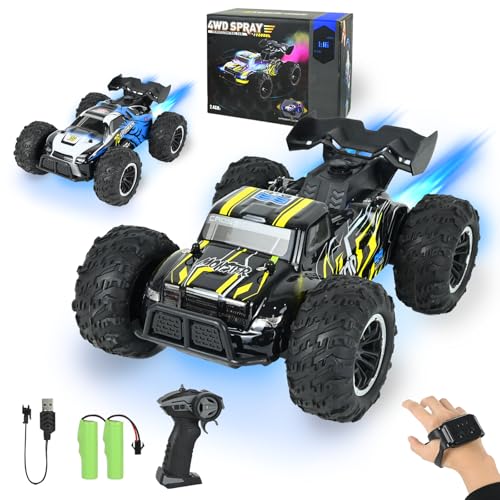 Ulikey Carro telescópico todo-o-o-terreno, 1:16 carro com rádio controlo automático, spray, luz e 2 pilhas, 2,4 GHz carro telecomandado, RC 4 x 4, controlo remoto carro, presentes de aniversário