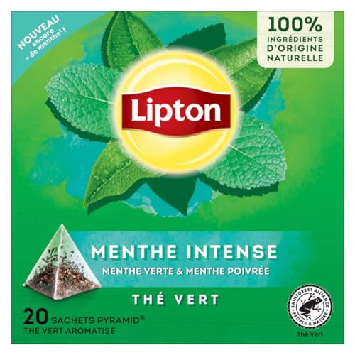 Lipton, Té Verde, Infusión en Frío o Caliente, Sabor Menta Verde y Menta Pimienta, Frescura, Ingredientes Originales 100% Natural, 20 Bolsas Pyramid