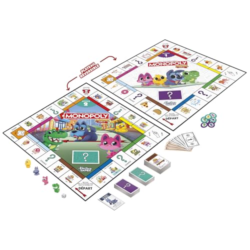 Monopoly Junior (édition 2026), Jeu de Plateau | 2 Jeux en 1, Plateau réversible | dès 4 Ans | 2 à 4 Joueurs | 20 Min. | Cadeaux pour Tout-Petits | Version française