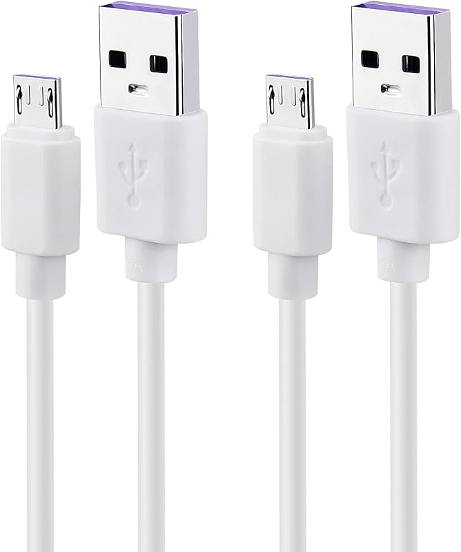 USB to Micro USB Cable White 3ft, Old Android Phone Charger Cord, 2-pack | 3 Foot MicroUSB Type B Charging Cable