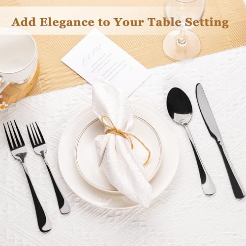 Astercook Silverware Set 48-Piece Black Flatware Set with Steak Knives Food-Grade Stainless Steel Cutlery Set for 8 Mirror Polished Utensils Set Include Spoons and Forks for Home Kitchen Restaurant by Astercook - Image 4