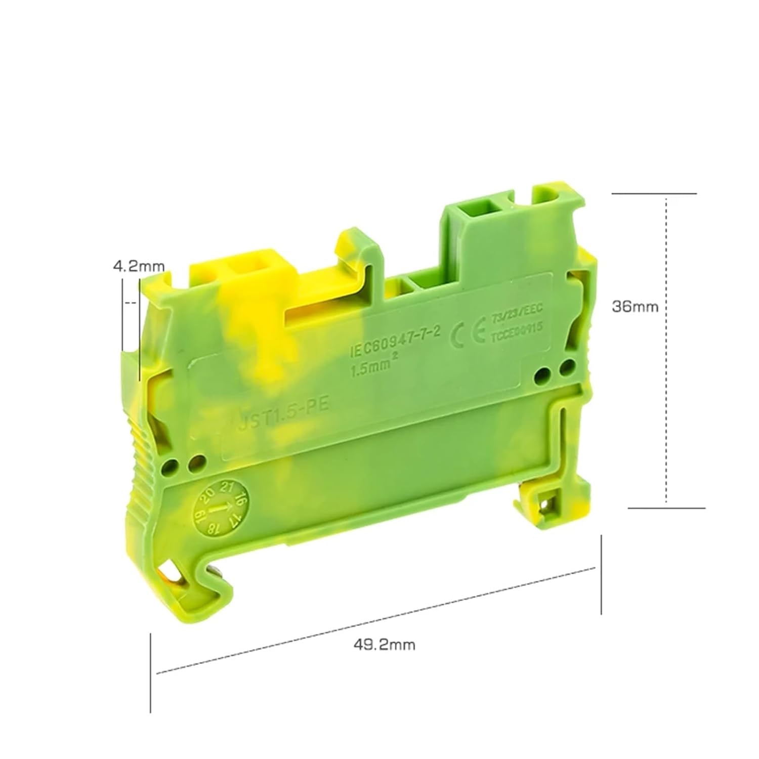 10Pcs Din Rail Terminal Blocks ST-1.5PE Connectors Return Pull Type Spring Cage Connection Ground Terminal Blocks Screwless
