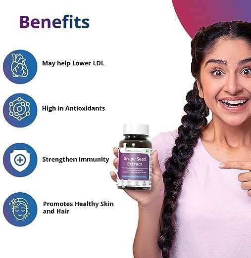 Grape Seed Extract 98% Polyphenols | 500 mg | Antioxidant Supplement Strengthens Immunity, Promotes Healthy Skin and Hair | 90 Veg Capsules