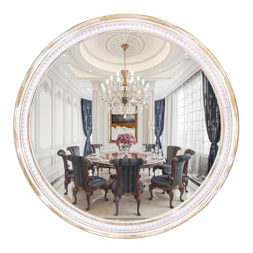 HOITUZYUS Farmhouse Round Wood Mirror 30 Inch, Rustic Boho Circle