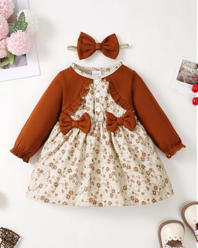 Newborn Baby Girl Dress Toddler Long Sleeve Ruffle Floral Dress Infant Girl Outfit Cute Baby Fall/Winter Dresses for Girls2