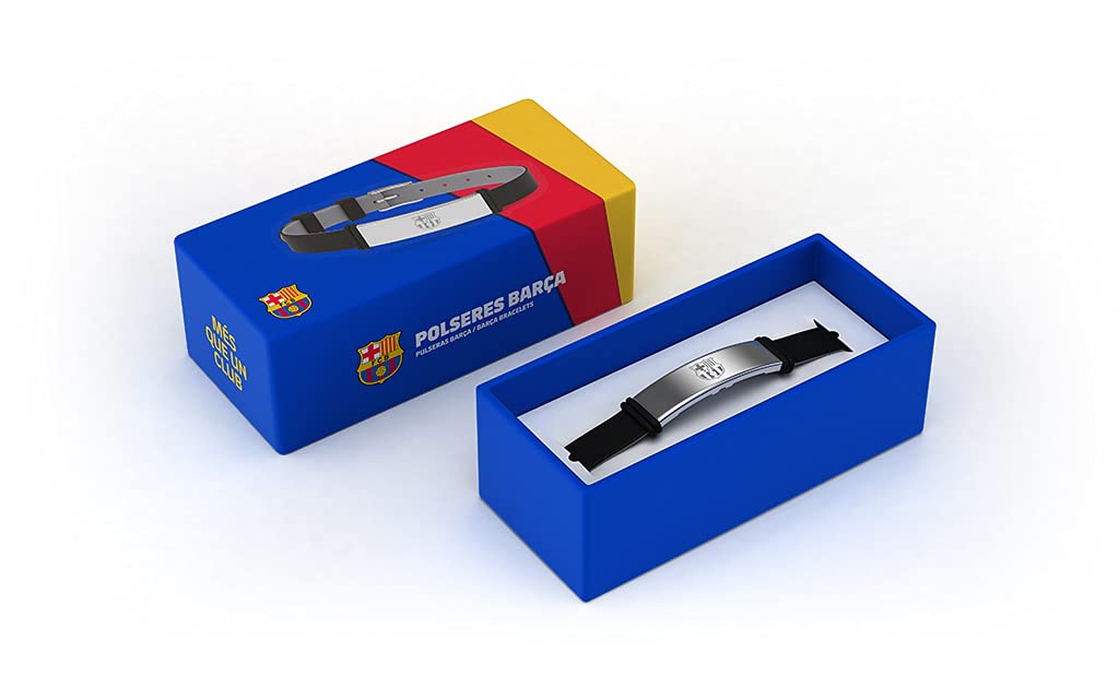 Pulsera Fútbol Club Barcelona Fashion Negra Escudo Ajustable para Hombre, Mujer y Niño | Pulsera Barça de silicona y acero inoxidable | Apoya al Barça con un producto oficial culé | FCB