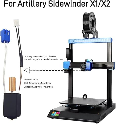 YUYUEMI Für Artillery Sidewinder X1 X2 Genius Upgrade Hotend Kit, mit Heizpatronen-Thermistor, Ganzmetall, Hals, Vulkandüse, Heizblock, Silikonsocken, Druckerzubehör