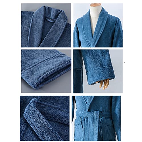 Mens Cotton Bathrobe,Towelling Dressing Gown, Shawl Collar Bath Robe,for Home Leisure Fitness or Hotel Sleepwears.Blue-XL3