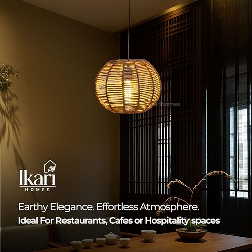 Image of Ikari Homes Kora Pendant Light I Seagrass Paper Raffia lamp I Best use for Outdoor & Indoor Balcony /Living Room /Entrance /Hotels I Beize Color Ceiling Hanging Boho Lamp I Size 8 x 8 in
