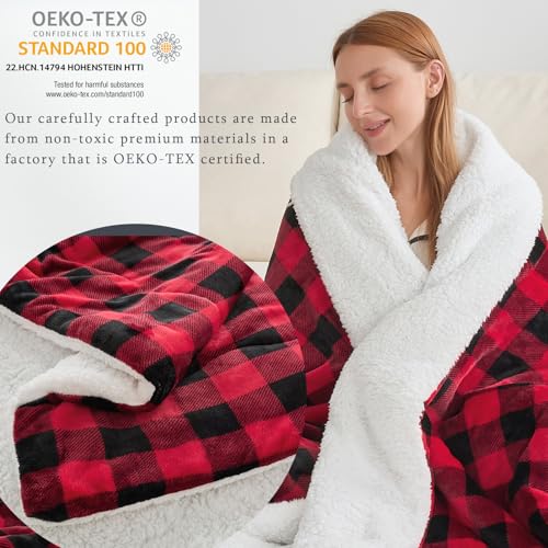 CHOSHOME Sherpa Fleece Blanket- Thick Warm Blanket for Winter, Soft Fuzzy Plush Blanket for Bed, Couch, Travel (Checker Red, King 90" x 108")