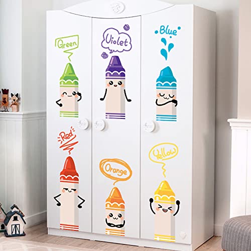 Crayon Color Wall Decals For Kids Rooms - Cartoon Wall Stickers For Baby Bedroom Wardrobe Door Decor Diy Mural Decals Color Discrimination Educatione Nursery Playroom Decoration Wall Stickers #TOP3