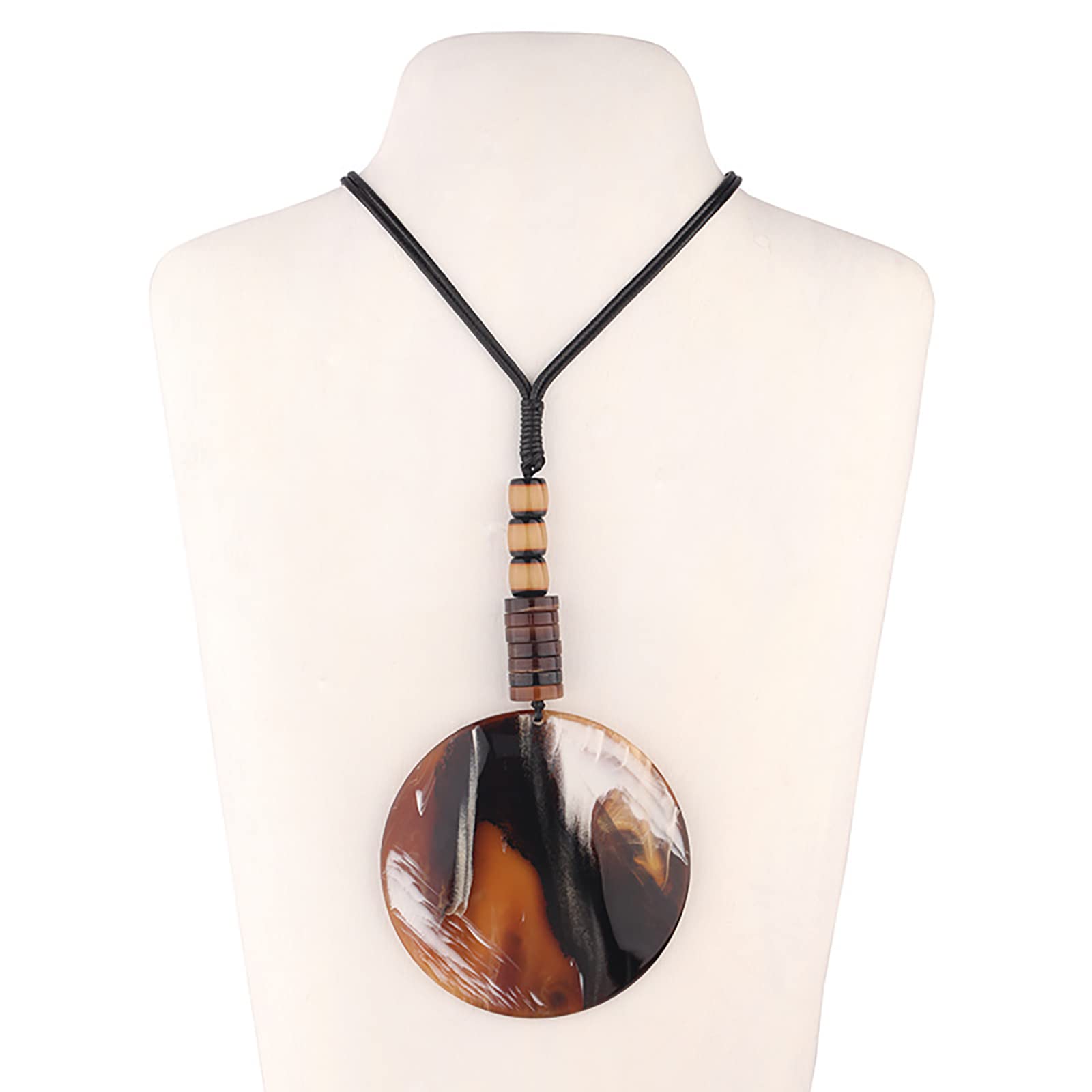 ESNY Collana con Ciondolo Grande in Acrilico Tondo Grosso per Donna Collana con Colletto Esagerato in Resina di Pelle Lunga Collana con Colletto da 20,4" Q