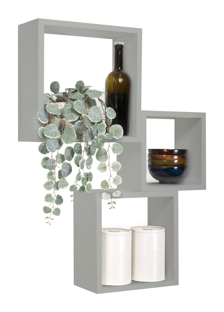 MODULARREDO | Incubo Set di 3 Mensole da Muro, 35x35 p15.5 cm 30x30 p15.5 cm e 25x25 p15.5 cm, Grigio Sasso