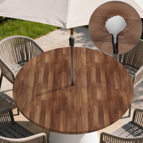 ARTSGOO Outdoor Tablecloth with Umbrella Hole and Zipper Waterproof Round Fitted Tablecloth with Elastic Edge, Wipeable Outdoor Table Cover for Patio, Garden, Picnic Fits 37-44" Round Tables by ARTSGOO - Used condition - Image 6