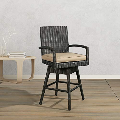 Patio Tree Outdoor Swivel Bar Stools, Patio Wicker Bar Height Chair With Arms And Cushion, All-Weather Outdoor Rattan Furniture (1 Pack) #TOP1