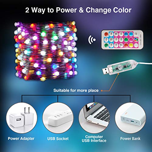 Miaowoof USB Fairy String Lights Color Changing,33FT Waterproof Remote Control Multicolor 100 LED Twinkle Lights for Bedroom Outdoor Christmas Valentine Halloween Decorations