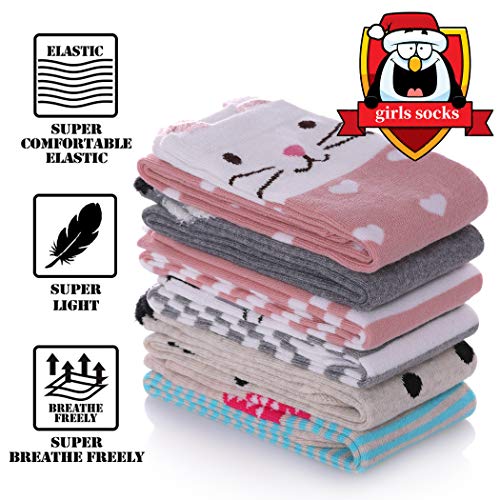 FNOVCO Girls Knee High Socks Kids Crazy Fun Gift Cute Animal Patterns Cotton Long Socks 6 Pairs3