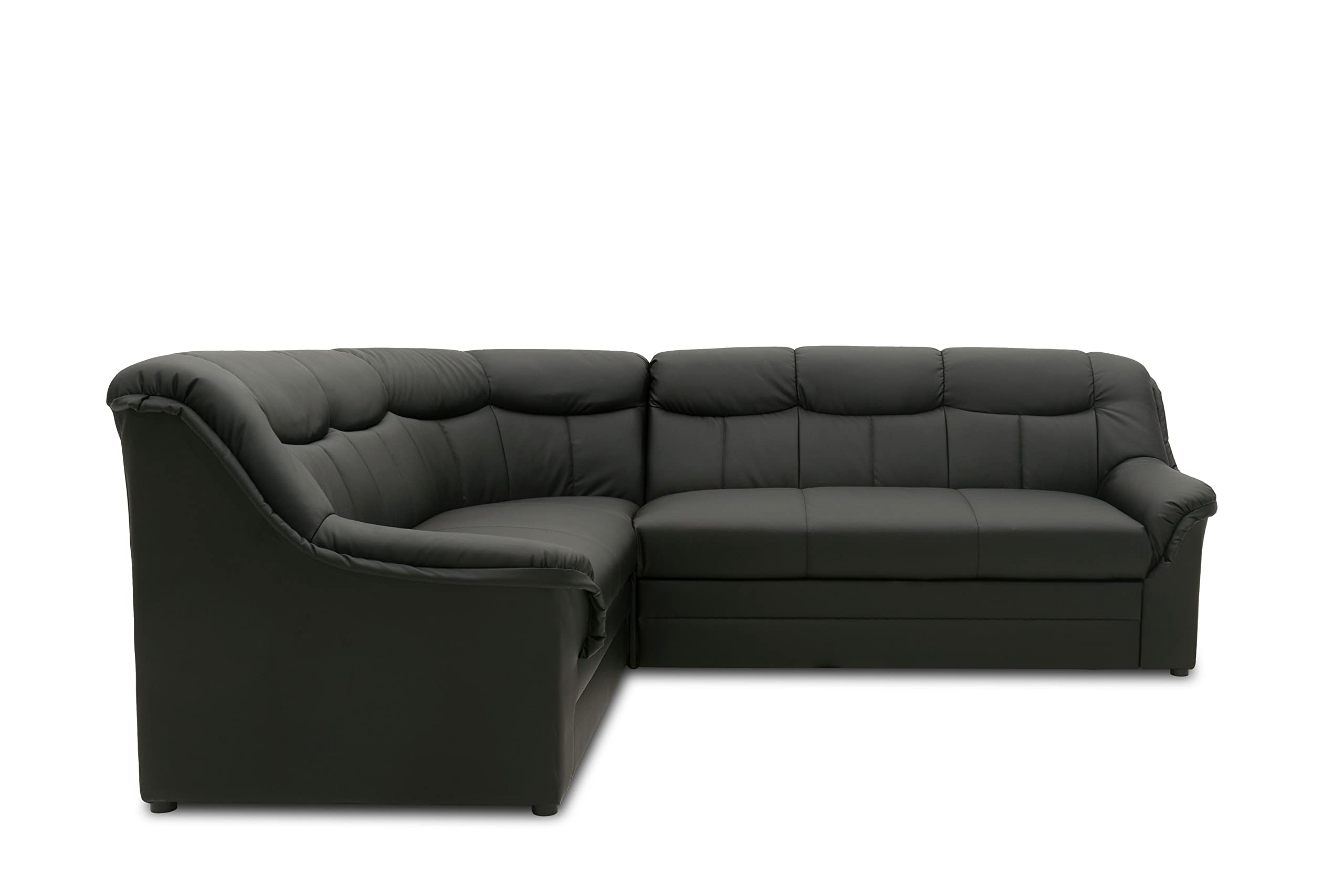 DOMO. collection Ecksofa Berlin, Zeitlose Leder-Eckcouch mit hochwertiger Federkern-Polsterung, Sofa in L-Form aus Kunstleder, 3 Sitzer rechts, Couch 205 x 250 x 89 cm, schwarz