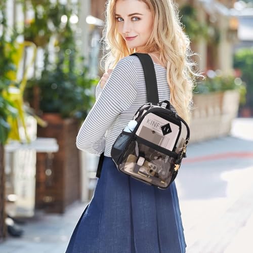 Image of MUSEVOS Clear Backpack for Stadium Events Approved 12x6x12, Thick TPU Mini Clear Bag with Front Pocket for Concert Sport Events Work Travel, Black