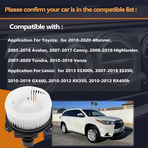 Image of HVAC A /C Heater Blower Motor w /Fan Cage Compatible with 2007-2019 Tundra Camry 4Runner Highlander Venza Avalon,Replaces PM9351 75830 871030E040