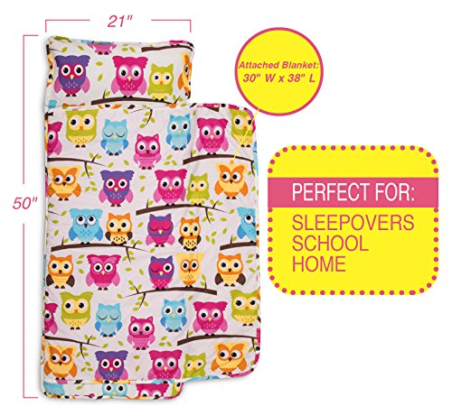 Bambino Bliss Kids Nap Mat with Removable Pillow - Soft, Lightweight Mats, Easy Clean Toddler Nap Pad for Preschool, Daycare, Kindergarten - Children Sleeping Bag (Owl)
