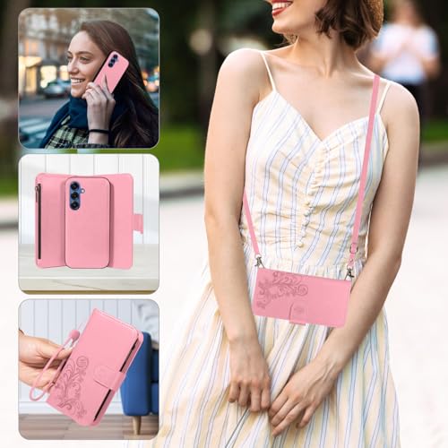 Asuwish Phone Case for Samsung Galaxy S25 Plus S25+ 5G Zipper Wallet Detachable Cell Cover with Tempered Glass Screen Protector Strap Flower Card Holder Slot S25Plus 25S + S 25 25+ SM-S936U Women Pink by Asuwish - Used condition - Image 7