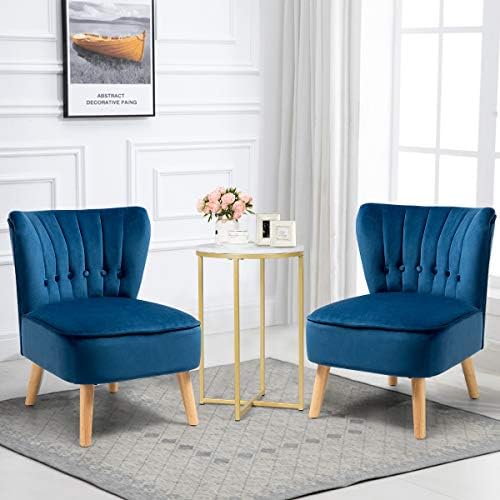 Multigot Velvet Accent Chair, Single Upholstered Chair with Footstool, Armless Occasional Leisure Sofa Chair for Living Room, Bedroom and Office (Blue, no Footstool)