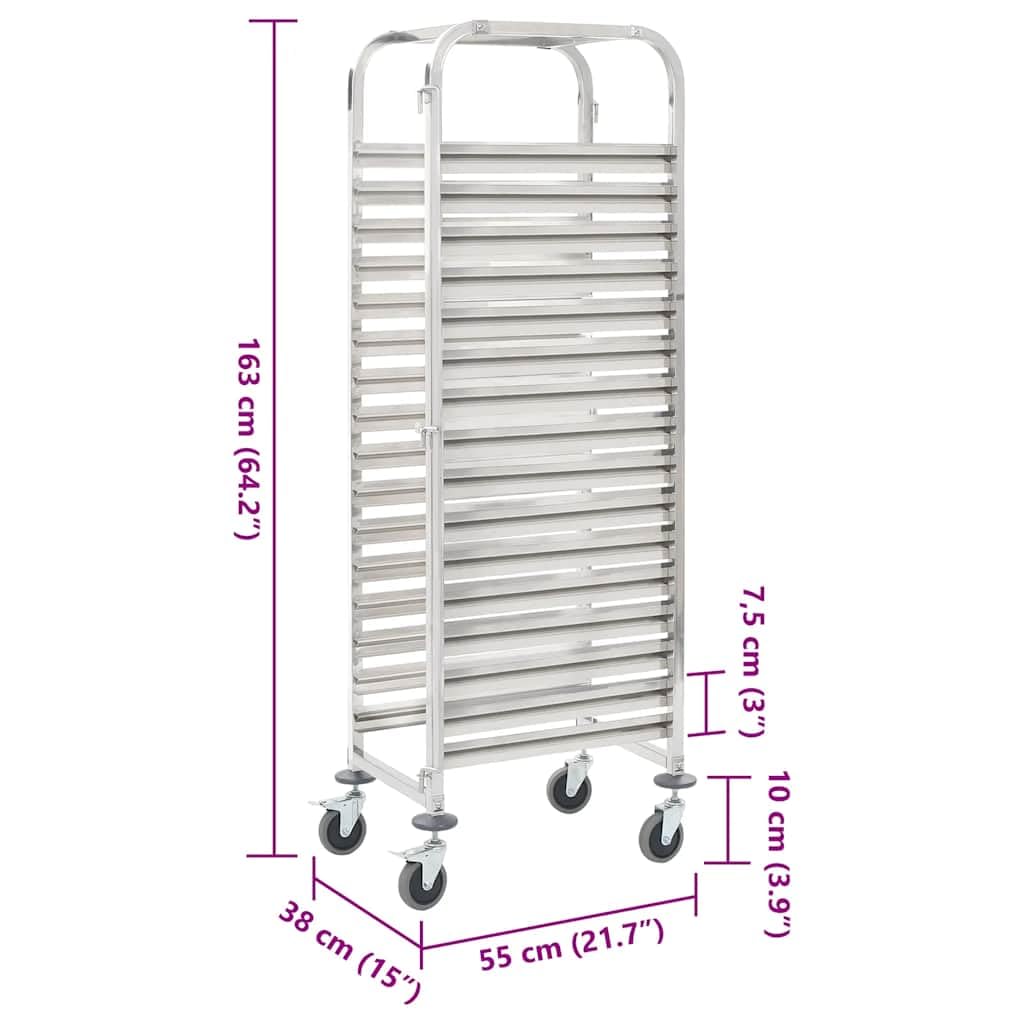 vidaXL Carrito de Cocina 16 Bandejas 38x55x163 cm Acero Inoxidable Cocina Mobiliario Hogar Hostelería Práctico Ruedas Giratorias Robusto Estable