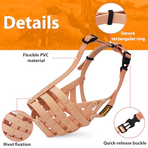 Image of Mayerzon Pitbull Dog Muzzle for Large Medium Dogs Prevent Biting Scavenging | Fits Rottweiler Amstaff Broad-nosed Breed, Sturdy Breathable Basket, Training Walking Use, Allows to Drink | Apricot, M