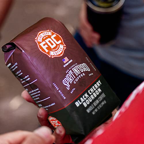 Black Cherry Bourbon Infused Coffee | Non-Alcoholic | Made By Fire Department Coffee | 12 Oz Whole Bean Coffee | Natural Black Cherry Flavor With Real Bourbon, Small Batch, Kosher Coffee | Helps Support Veterans And First Responders | Certified Veteran Owned #TOP3