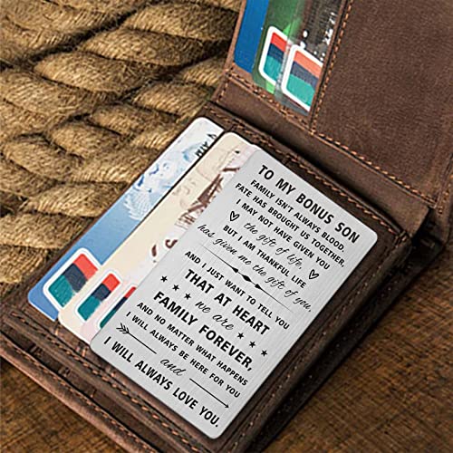 SOUSYOKYO My Step Son Gifts Bonus Son Card, Stepson Wedding Day Gifts from Stepmom Stepdad, Engraved Wallet Card for Step Son Birthday, Adopted Son Gifts, Christmas Father\'s Day Present for Stepson