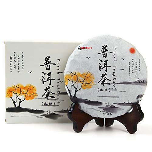 SANRAN Raw Pu-erh Tea Cake, Aged Yunnan Sheng Pu'erh Tea, 7.1oz/Pack
