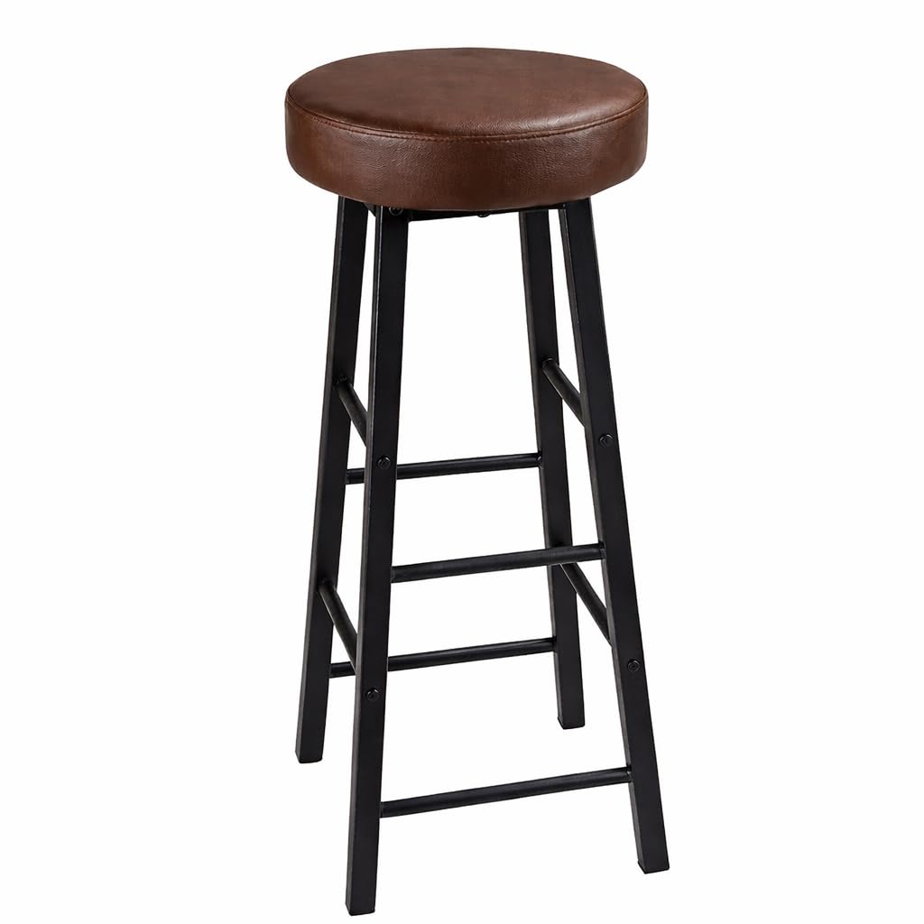 54171 Classic Breakfast Stool/Kitchen Counter Bar Stool with Brown Cushioned Seat and Black Metal Frame -Barstool/High Stool for Home, Cafe, Office and Restaurant-image-14