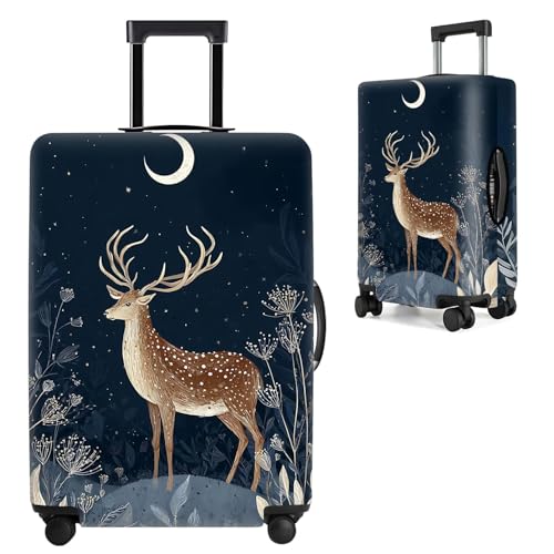 Image of Deer Luggage Cover - Elegant Night Forest Suitcase Protector, Stretchable Waterproof Travel Luggage Sleeve Christmas Holiday Gift,M