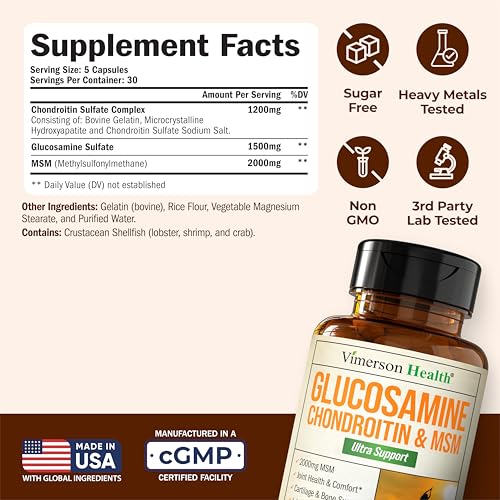 Glucosamine Chondroitin MSM Supplement – 3-in-1 Joint Supplements for Men and Women w/Glucosamine Sulfate 1500mg, Chondroitin Sulfate 1200mg & MSM 2000mg for Joint Health – FSA Eligible 150 Caps - Image 4