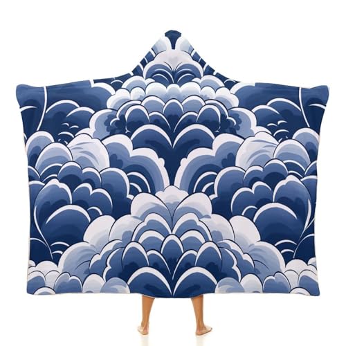 Couverture à capuche peluche pour vos soirées télé en hiver sweat géant bleu et blanc