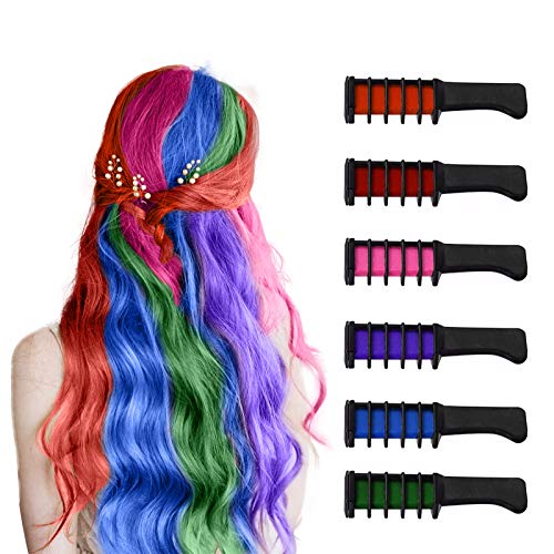 Hair Chalk Comb Temporary Bright Non-Toxic Kids Hair Color Dye, Gifts Toys for 6 7 8 9 10 11 12 year old girls Washable, for Birthday, Party, Cosplay, Christmas, New Year, Children's Day (6 Colors)