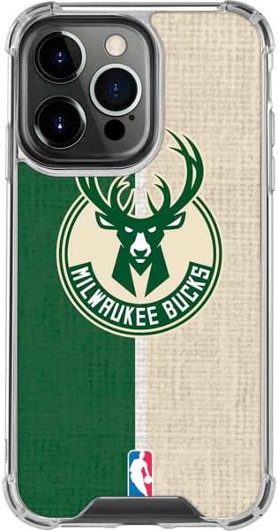 Skinit Clear Phone Case Compatible with iPhone 14 Pro - Officially Licensed NBA Milwaukee Bucks Split Canvas Design