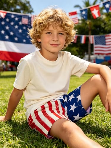 Image of Ithalt Boys 4th of July Swim Trunks 250 Anniversary USA Swimsuits American Flag Beach Swimsuit Toddler Swim Shorts
