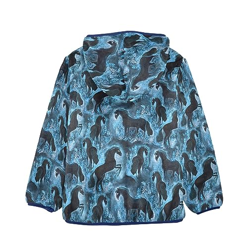 Black Horses Blue Floral Boys Fleece Hoody Jacket Zip Up Coat Warm Fall Winter Plush Jacket Long Sleeve Outerwear2